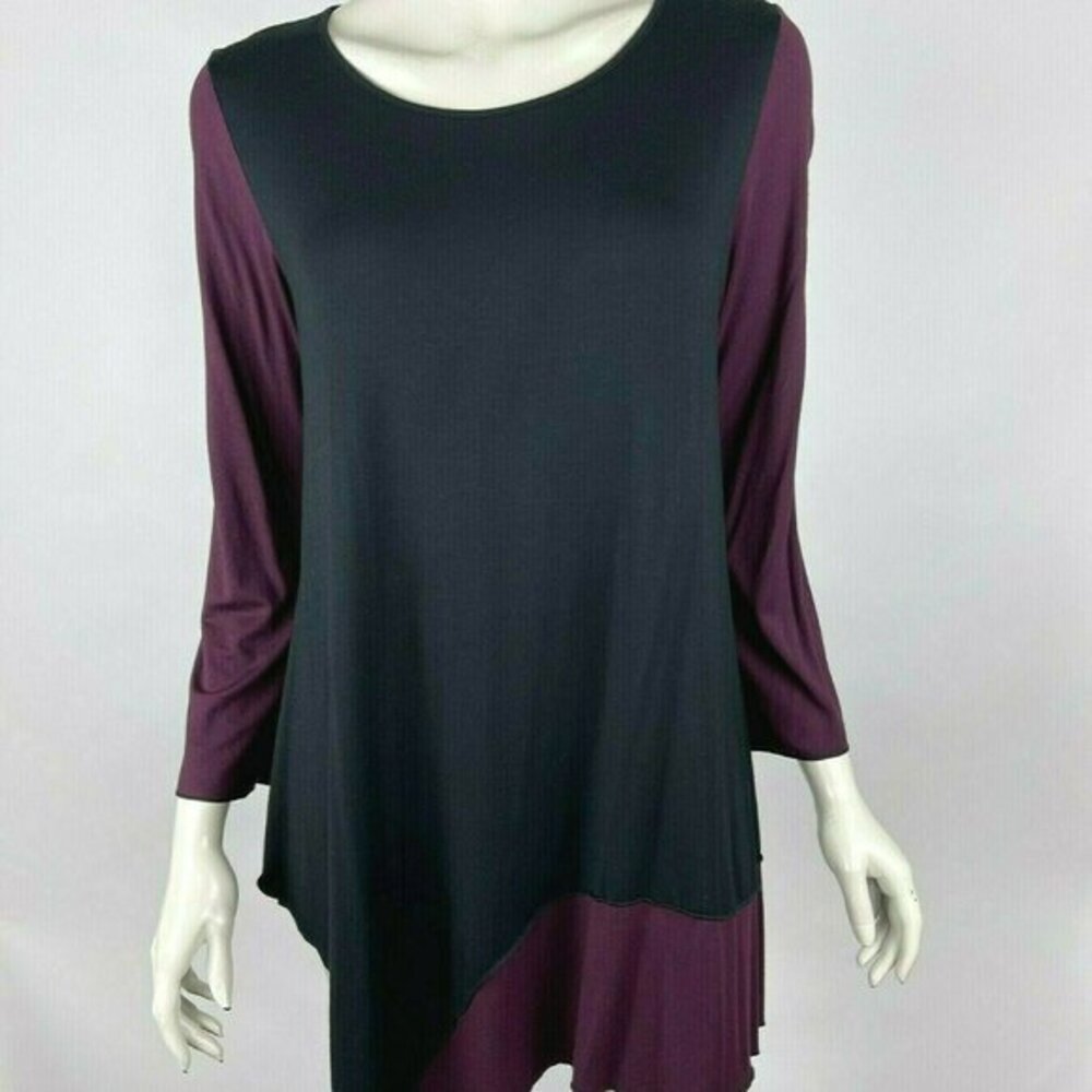 Comfy USA Tunic Top Bell Sleeve Round Neck Stretch Color block Blouse Women S